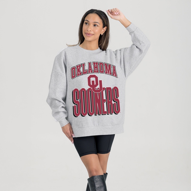 OKLAHOMA SOONERS FIERCE FOCUS PREMIUM FLEECE DROP SHOULDER CREWNECK PULLOVER