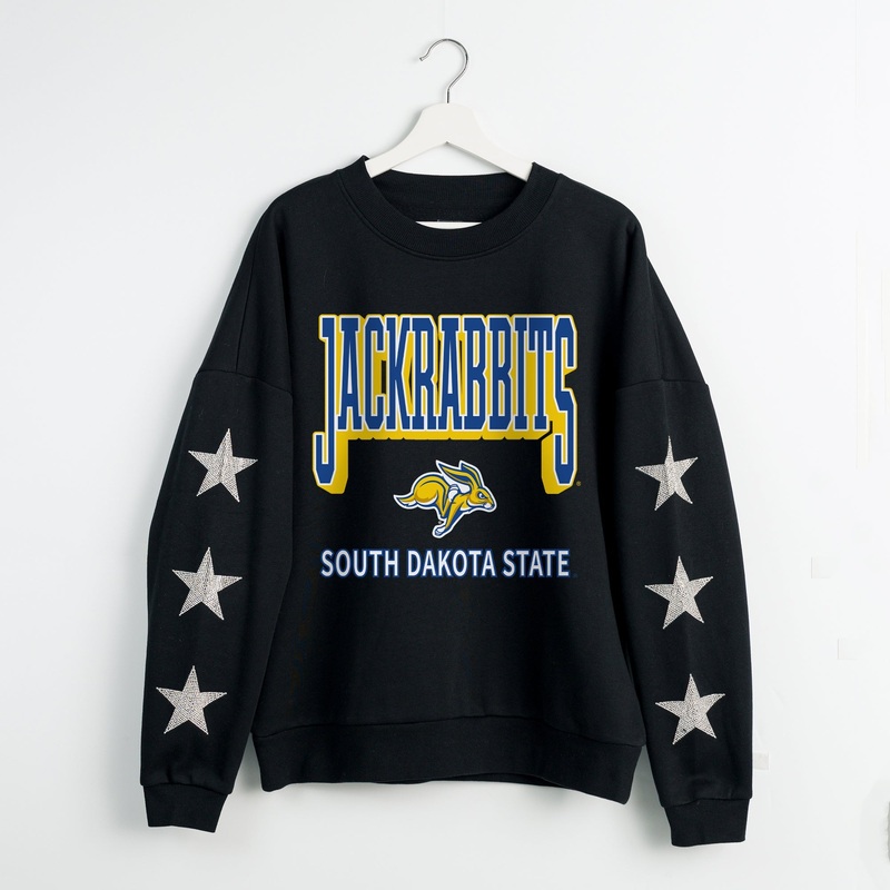 SOUTH DAKOTA STATE JACKRABBITS PURE VICTORY EMBELLISHED STAR SLEEVE CREWNECK PULLOVER