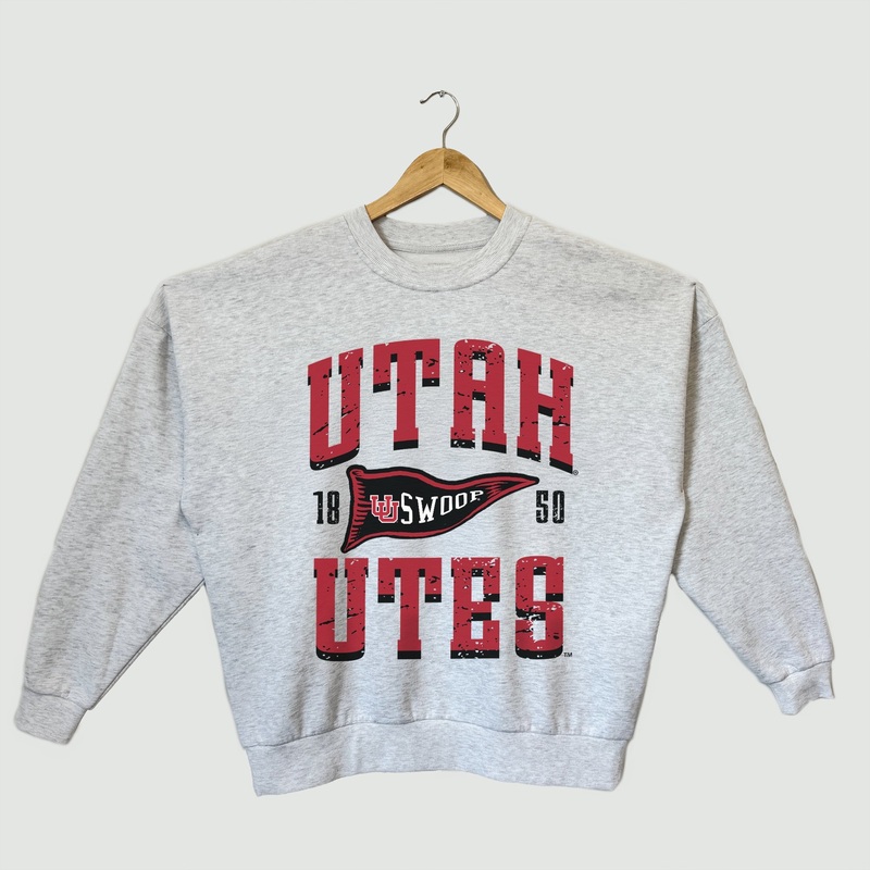 UTAH UTES PENNANT PRIDE PREMIUM FLEECE DROP SHOULDER CREWNECK PULLOVER