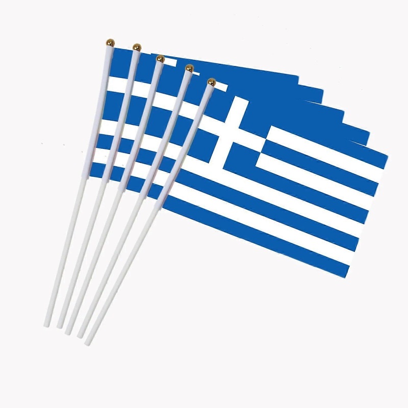 14*21 CM Yunani Flag Polyester standar Bendera melambaikan tangan bendera Yunani Flag dengan Tiang Bendera Plastik 10 pcs/pack