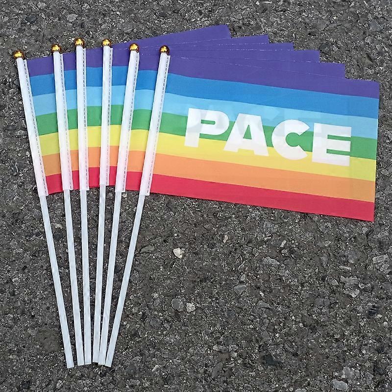 aerxemrbrae   14x21CM World Peace PACE   Rainbow hand  Flag Polyester Printed Banner Home or Outdoor For Decoration
