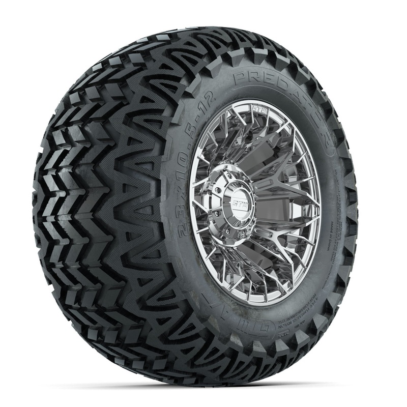 Set of (4) 12 in GTW Stellar Chrome Wheels with 23×10.5-12 Predator All-Terrain Tires PN# A19-774