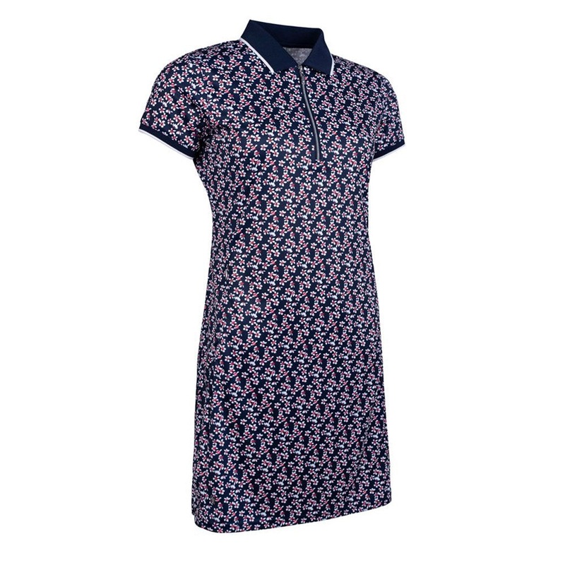 Glenmuir Women’s Victoria 1/4 Zip Performance Golf Polo Dress – Navy/ Garnet Flowers