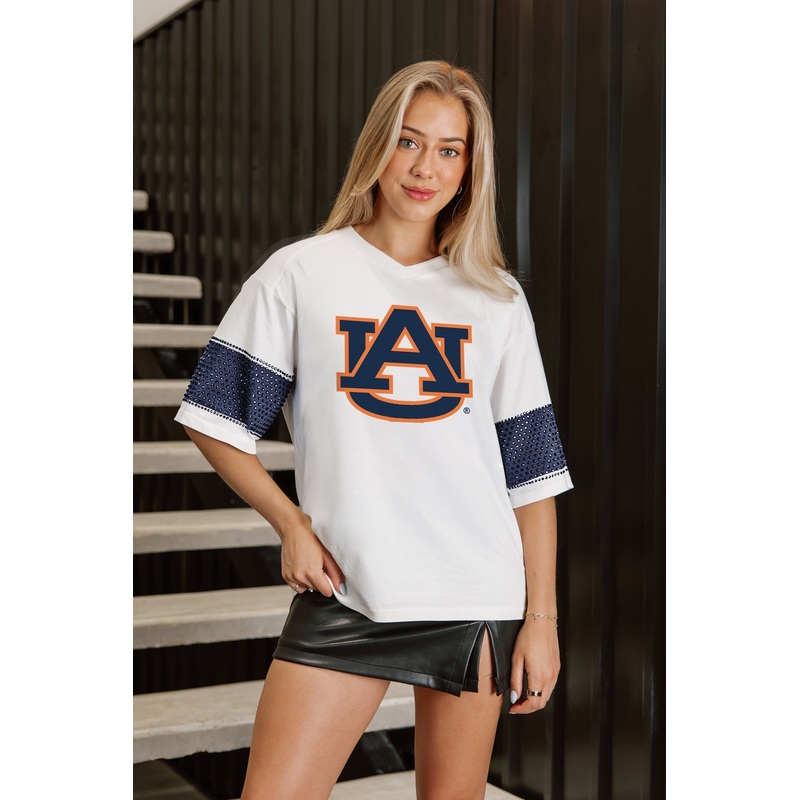 AUBURN TIGERS DOMINANCE RHINESTONE STRIPE VARSITY TEE