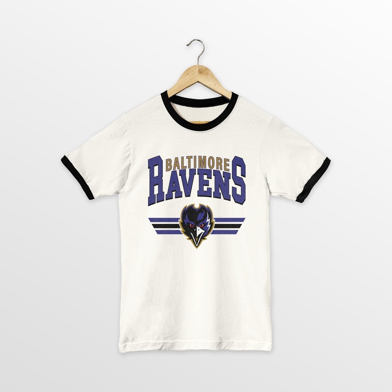 BALTIMORE RAVENS SWIFT STRIKE VINTAGE RINGER TEE