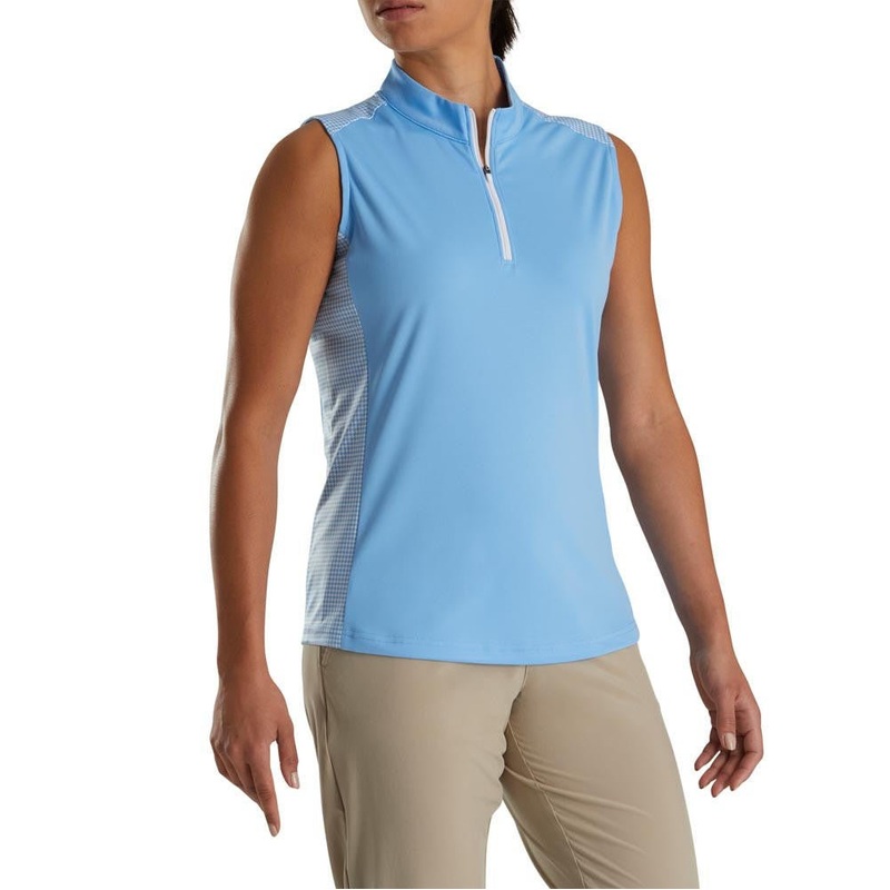 FootJoy Women’s 1/4 Zip Houndstooth Trim Sleeveless Polo