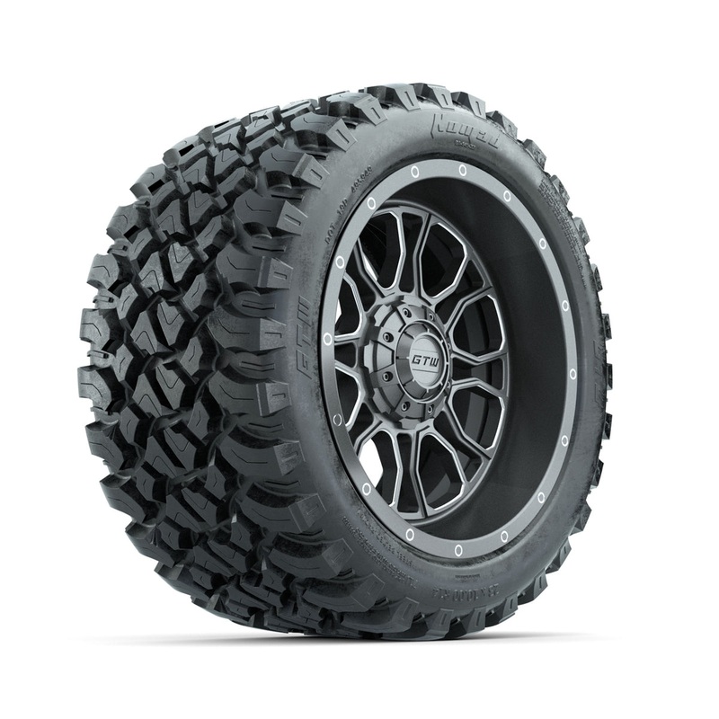 Set of (4) 14 in GTW Volt Gunmetal Wheels with 23×10-R14 Nomad All-Terrain Tires PN# A19-816