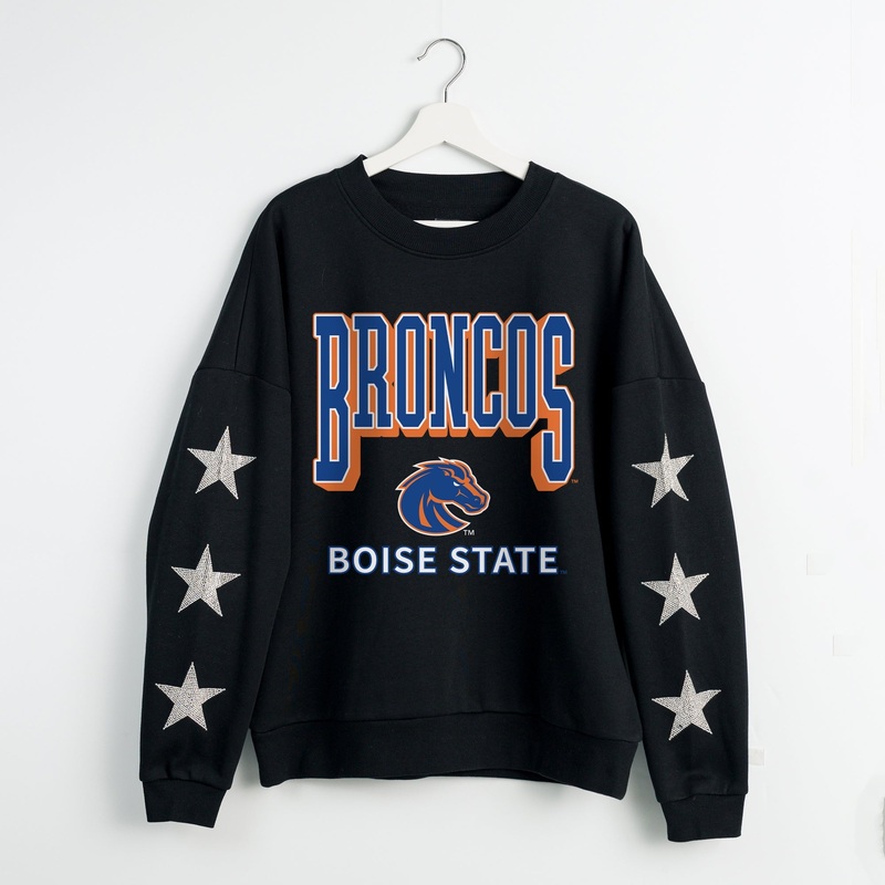 BOISE STATE BRONCOS PURE VICTORY EMBELLISHED STAR SLEEVE CREWNECK PULLOVER