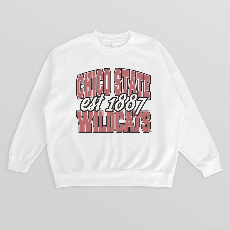 CHICO STATE WILDCATS FADED FORMATION PREMIUM FLEECE DROP SHOULDER CREWNECK PULLOVER