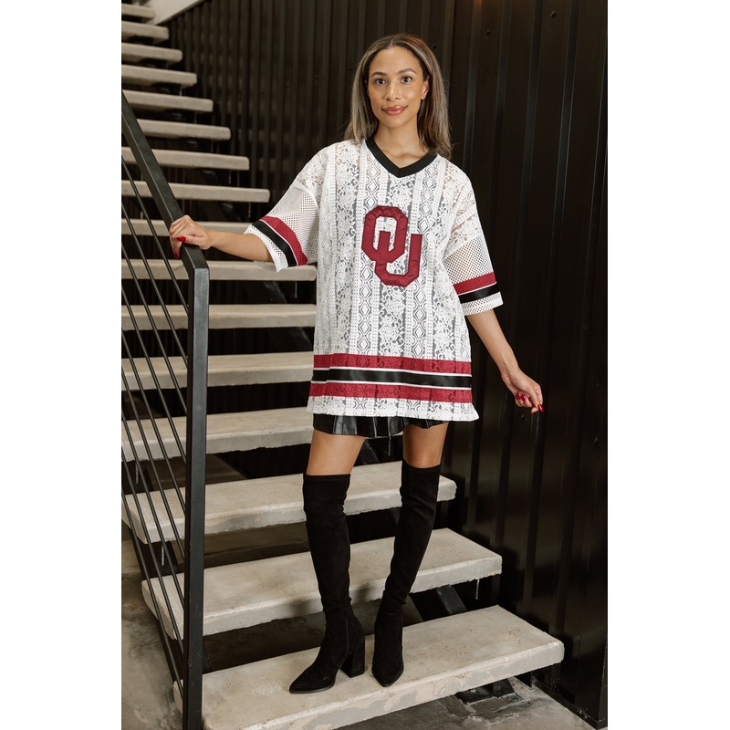 OKLAHOMA SOONERS HIGH NOTE LACE FASHION JERSEY