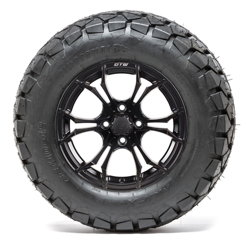 12 GTW Spyder Black and Machined Wheels with 22 Timberwolf Mud Tires  Set of 4 PN# A19-387