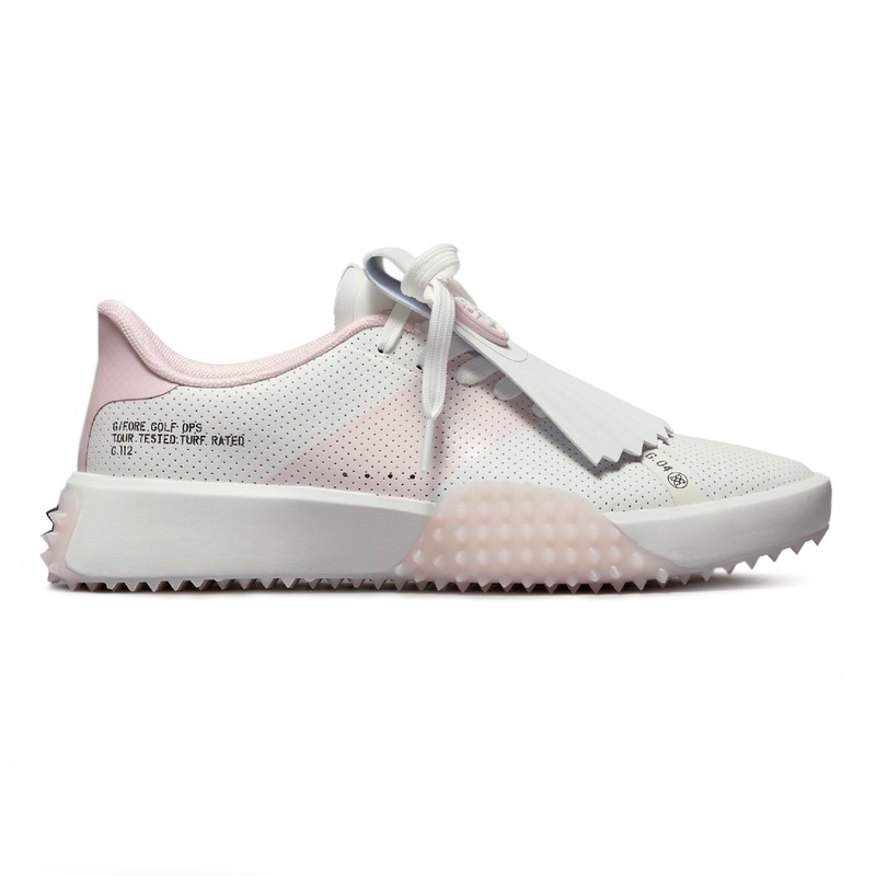 G/Fore Women’s G.112 Perforated Leather Kiltie Golf Shoes – Snow/Blush