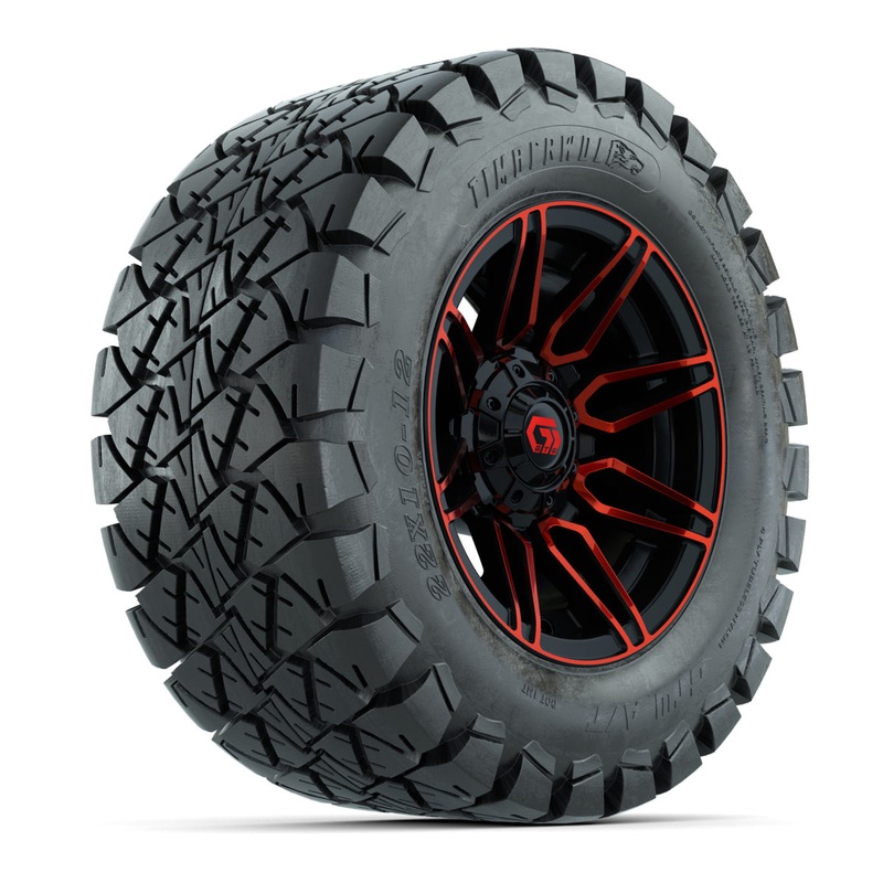 GTW Stealth Black/Red 12 in Wheels with 22×10-12 Timberwolf All-Terrain Tires  Full Set