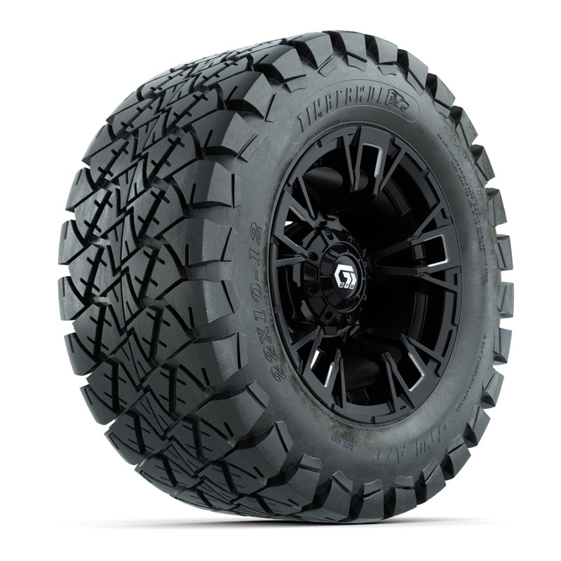 GTW Vandal Matte Black/Machined 12 in Wheels with 22×10-12 Timberwolf All-Terrain Tires  Full Set