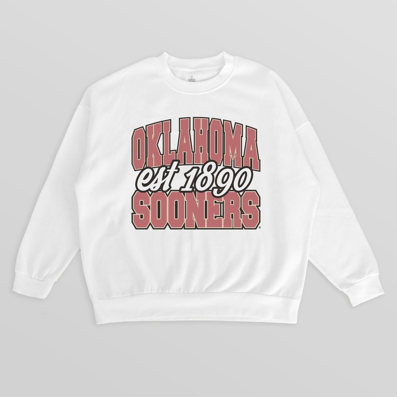 OKLAHOMA SOONERS FADED FORMATION PREMIUM FLEECE DROP SHOULDER CREWNECK PULLOVER
