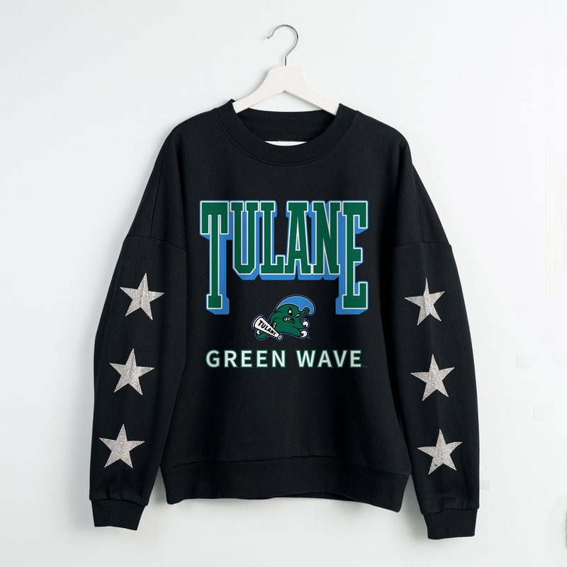 TULANE GREEN WAVE PURE VICTORY EMBELLISHED STAR SLEEVE CREWNECK PULLOVER