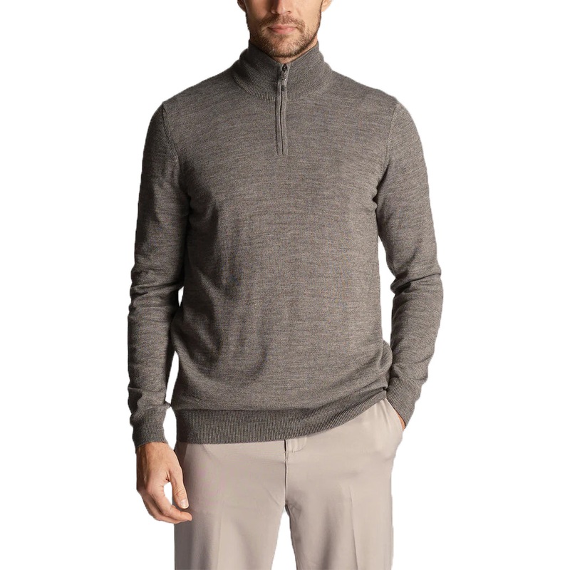 Lyle & Scott Tonal Eagle Merino Blend 1/4 Zip Knit – Mid Grey Marl