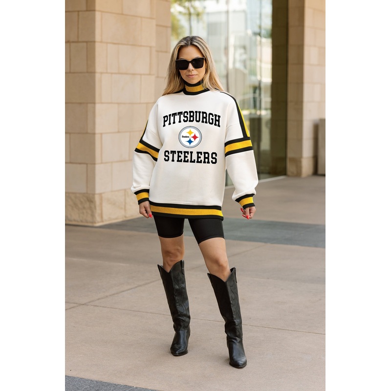 PITTSBURGH STEELERS VIVID MOTION COLORBLOCK TURTLENECK PULLOVER IN BLACK AND GOLD