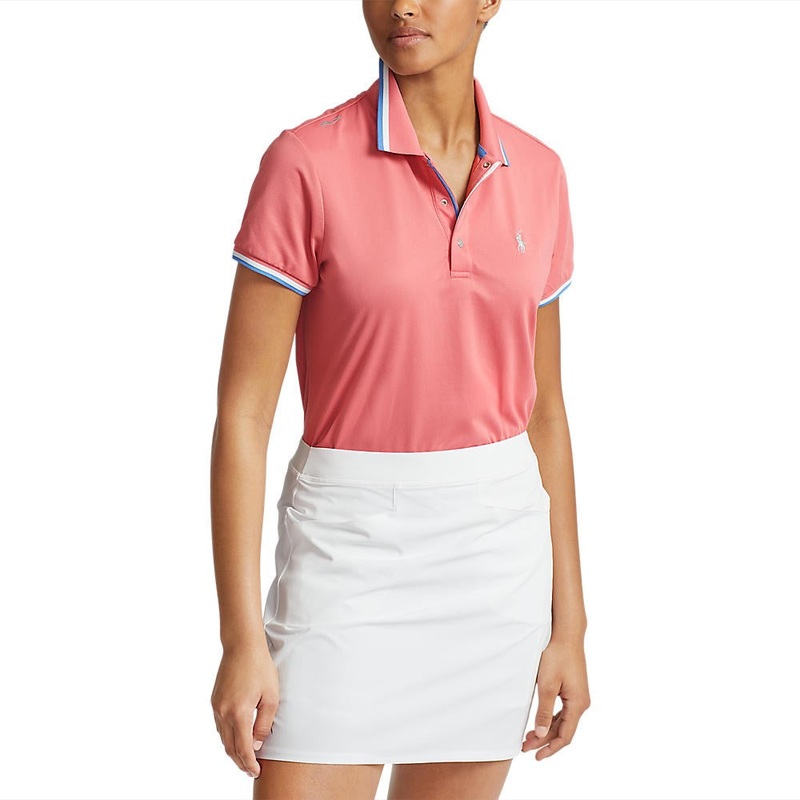 RLX Ralph Lauren Women’s Tour Pique Golf Shirt – Desert Rose/White/Hatteras Blue
