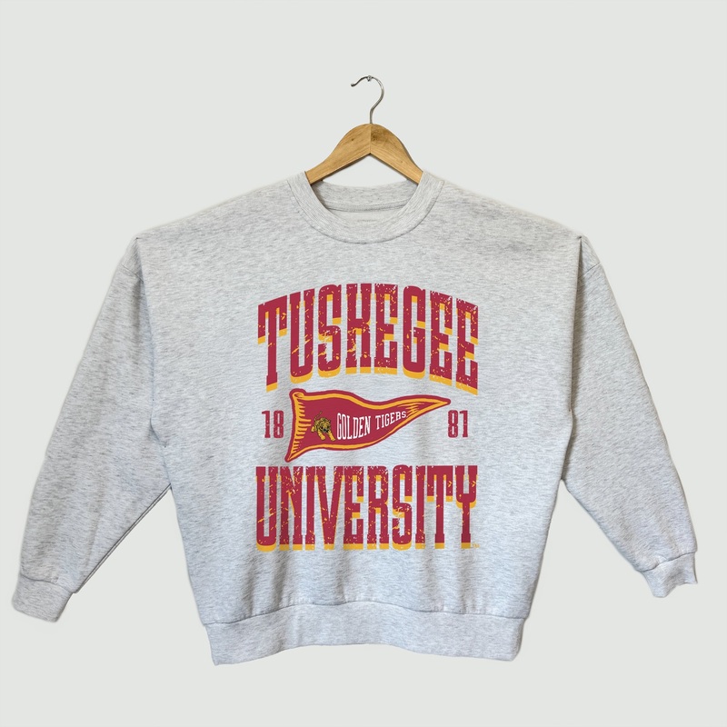 TUSKEGEE GOLDEN TIGERS PENNANT PRIDE PREMIUM FLEECE DROP SHOULDER CREWNECK PULLOVER