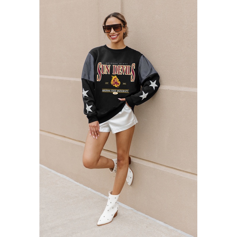 ARIZONA STATE SUN DEVILS SHINING SPIRIT CREWNECK FLEECE WITH JERSEY MESH CONTRAST SHOULDER SWEATSHIRT