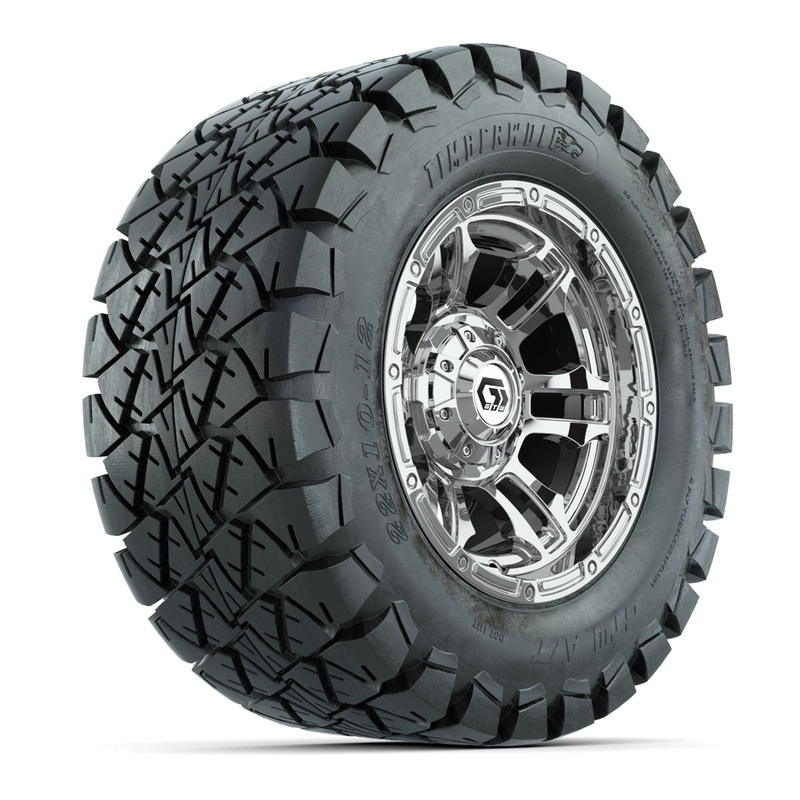 GTW Shogun Chrome 12 in Wheels with 22×10-12 Timberwolf All-Terrain Tires  Full Set