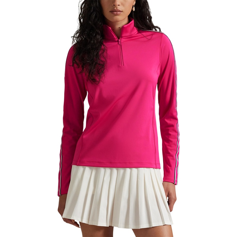 RLX Ralph Lauren Women’s Power Stretch Half Zip Golf Pullover – Currant/Ceramic White/Hunter Green