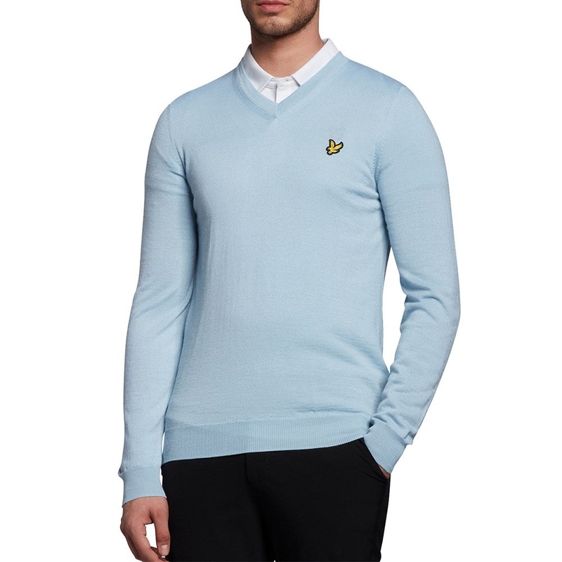 Lyle & Scott Golf Merino Blend V Neck Pullover – Blue Shore