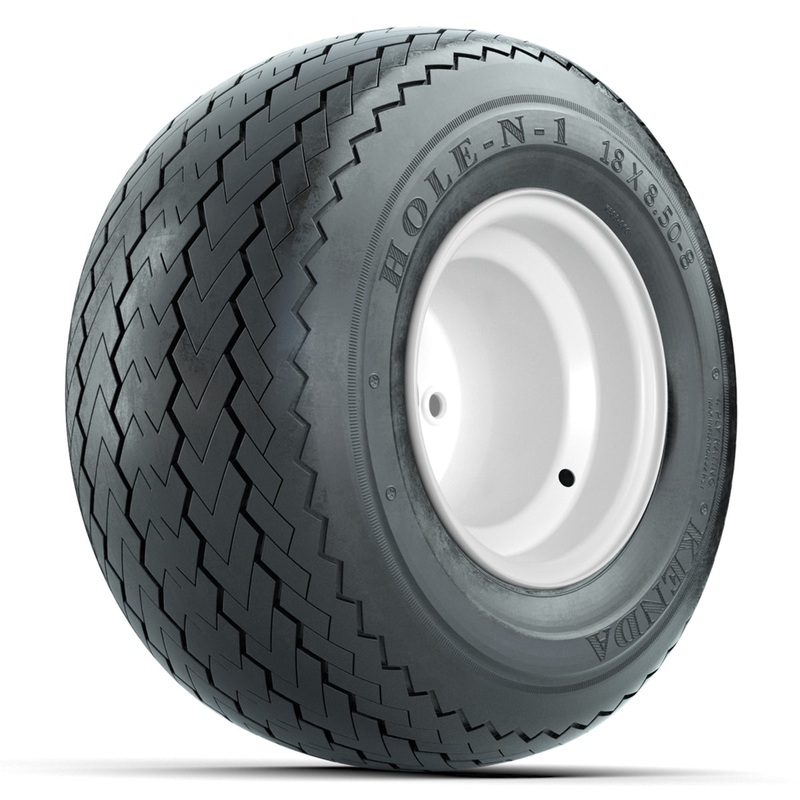 Set of (4) 8 in White Steel Offset Wheels with 18 in Kenda Hole-N-1 Tires PN# A19-701