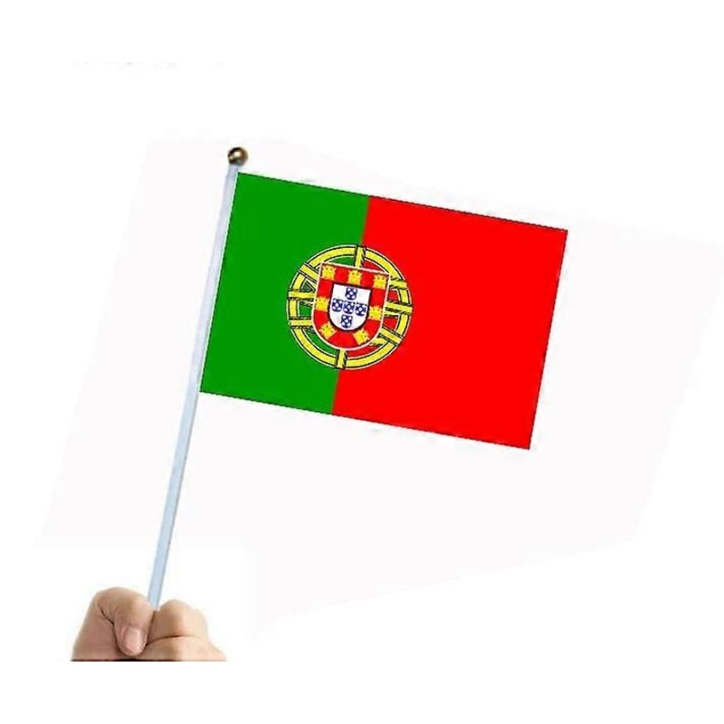 100pcs Portugal hand Flag 14*21cm Polyester Double Side Printing POR PORTU Portugal Hand Flag with plastic flagpole