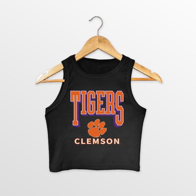 CLEMSON TIGERS PURE VICTORY ESSENTIAL RIBBED CROP TANK