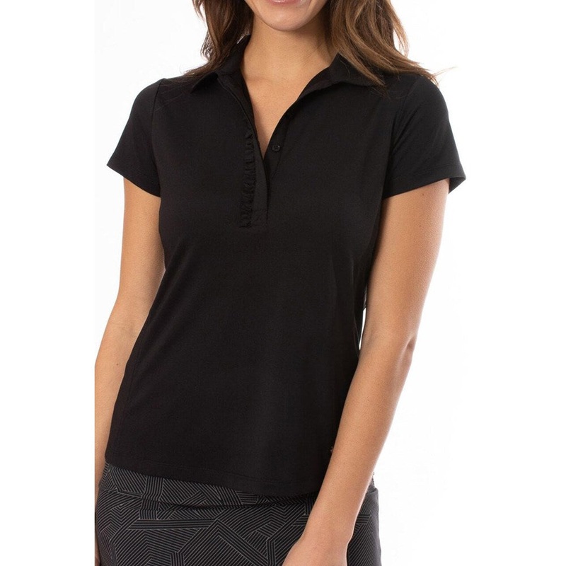 Golftini Women’s Short Sleeve Ruffle Golf Polo Shirt – Black