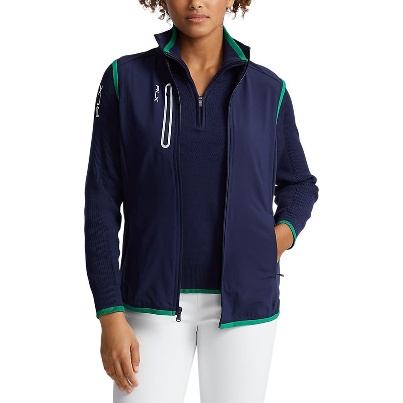 RLX Ralph Lauren Women’s Tech Terry Full Zip Golf Vest – French Navy/Cruise Green