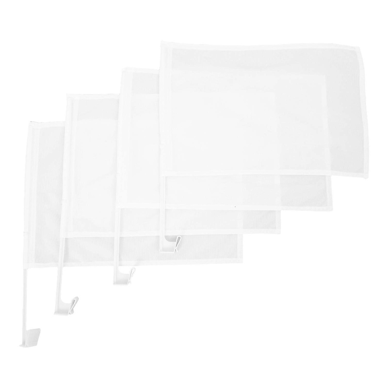 4pcs White Car Window Flags, Unfinished Banners with Poles for Vehicle Decoration, Stylish Accessory for Events, Easy Installation