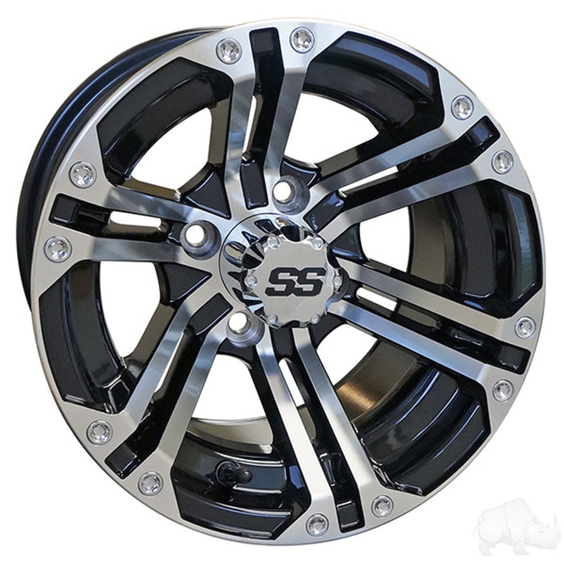 RHOX RX330, Machined w/ Gloss Black w/ Center Cap, 12×7 ET-25
