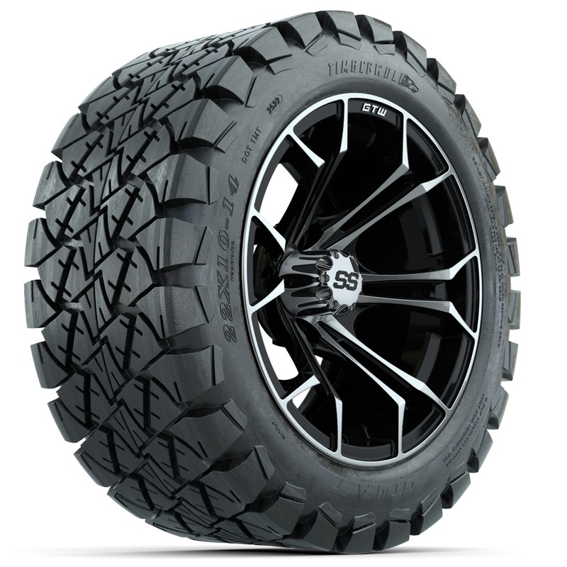 Set of (4) 14 in GTW Spyder Wheels with 22×10-14 GTW Timberwolf All-Terrain Tires PN# A19-437