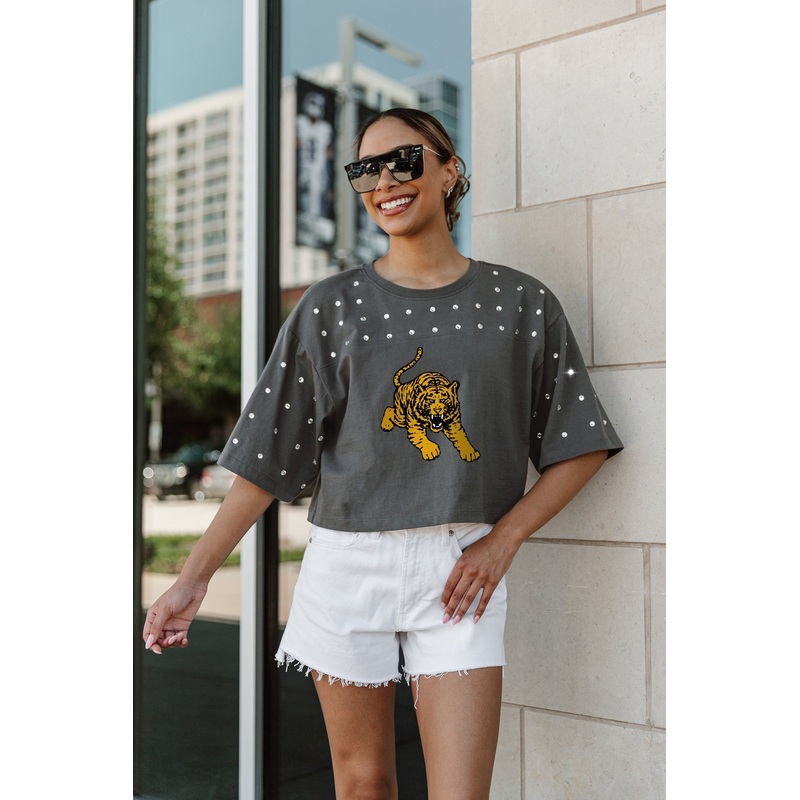 TUSKEGEE GOLDEN TIGERS Making Moves Rhinestone Crop Tee With Yoke