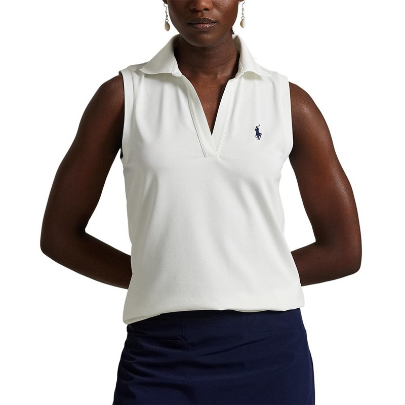 RLX Ralph Lauren Women’s Tour Pique V-Neck Sleeveless Polo Shirt – Ceramic White