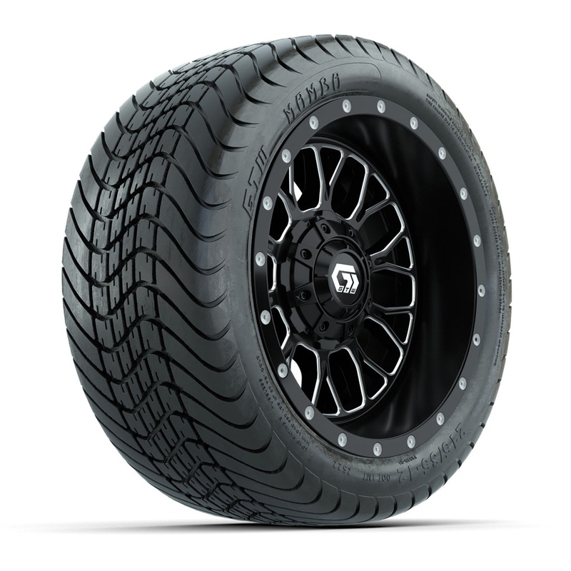Set of (4) 12 in GTW Helix Machined & Black Wheels with 215/35-12 Mamba Street Tires PN# A19-820