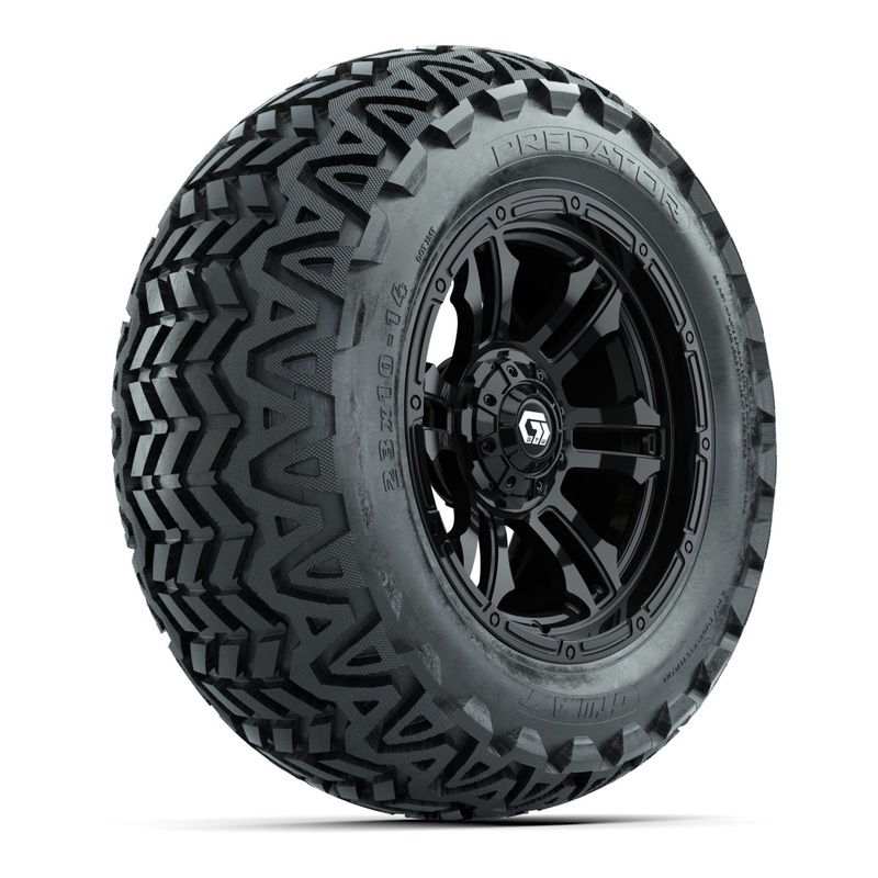 GTW Shogun Gloss Black 14 in Wheels with 23×10-14 Predator All-Terrain Tires  Full Set