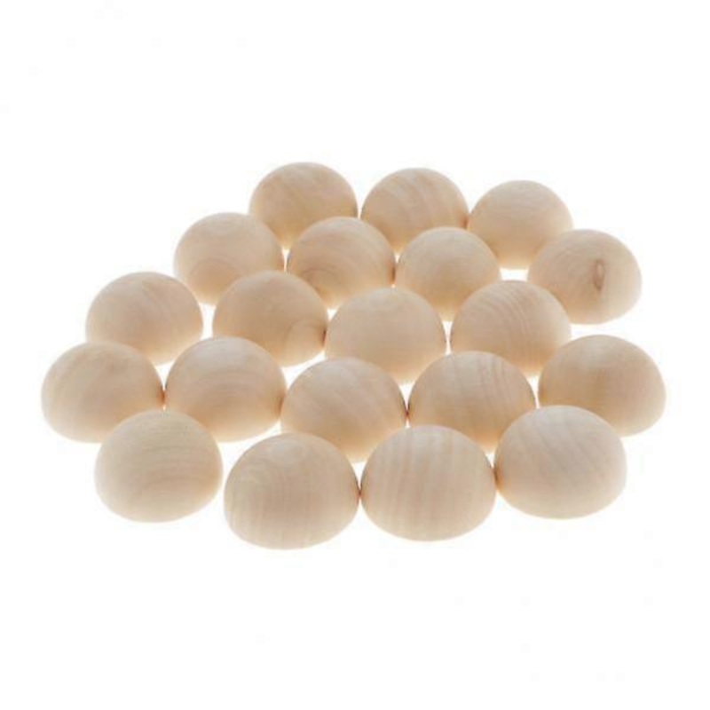 2x 20x Unfinished Half Wooden Bead Ball Crafts for DIY Kids