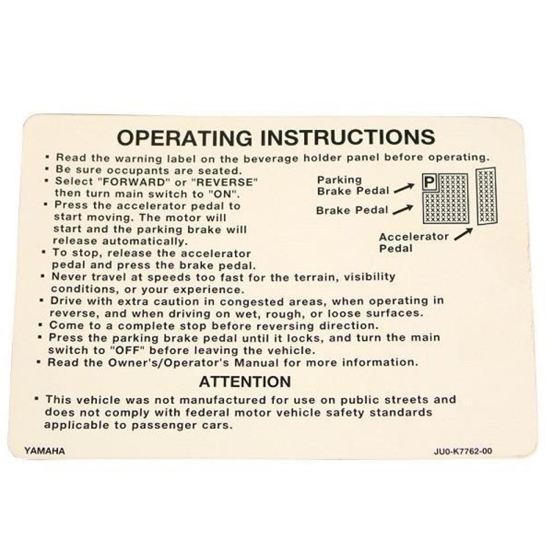 Yamaha Warning Label Decal (Models G29/Drive) PN# 8546