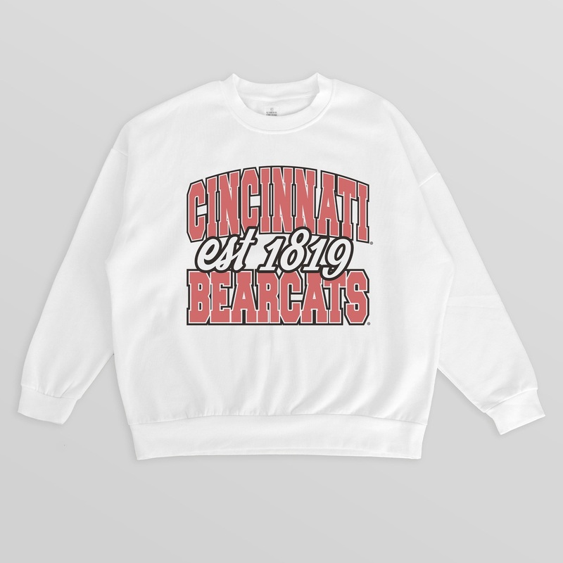 CINCINNATI BEARCATS FADED FORMATION PREMIUM FLEECE DROP SHOULDER CREWNECK PULLOVER
