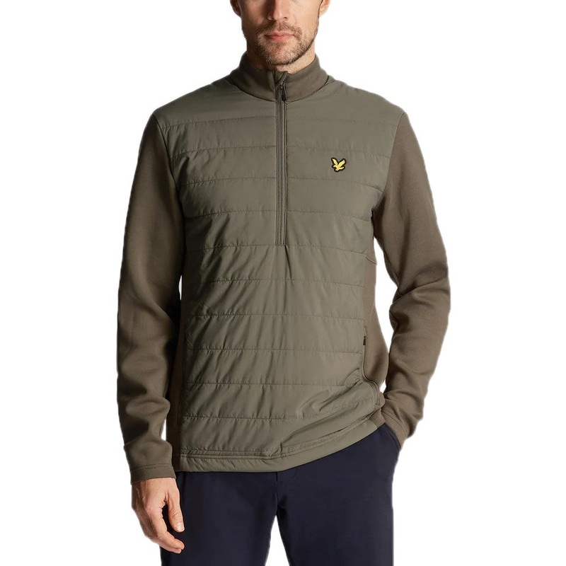 Lyle & Scott Baffle Quilted Quarter Zip Golf Midlayer – Cactus Green