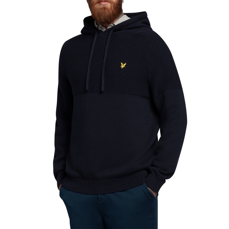 Lyle & Scott Seed Stitch Knitted Hoodie – Dark Navy
