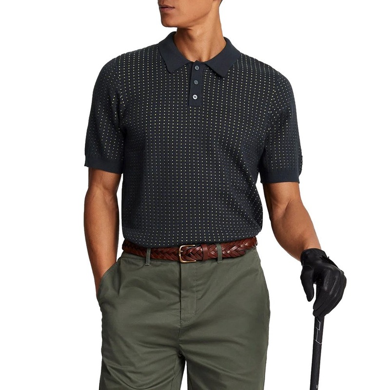 Lyle And Scott Golf Knitted Grid Polo Shirt – Dark Navy