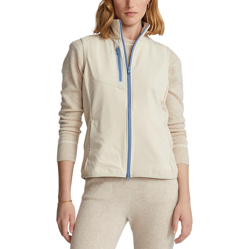RLX Ralph Lauren Women’s Tech Terry Full Zip Golf Vest – Sand Heather/Hatteras Blue