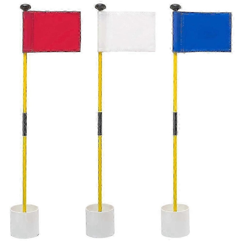 3 Pcs Golf Practice Hole Pole Cup Flag Sticks, Putting Flagpoles, White/Blue/Red