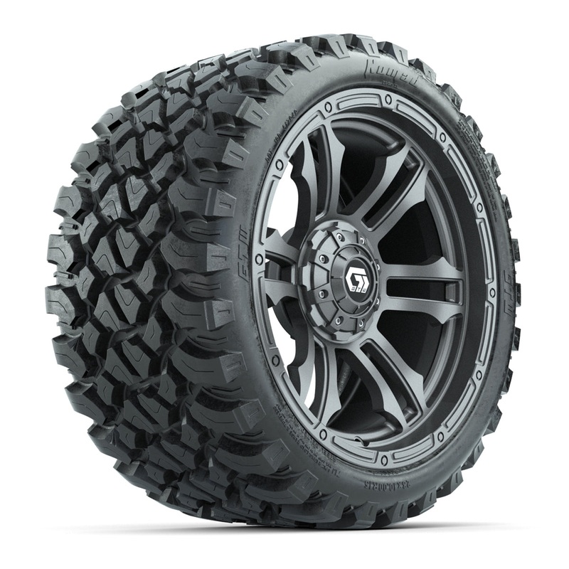 GTW Shogun Gunmetal 15 in Wheels with 23×10-R15 Nomad Steel Belted Radial All-Terrain Tires  Full Set