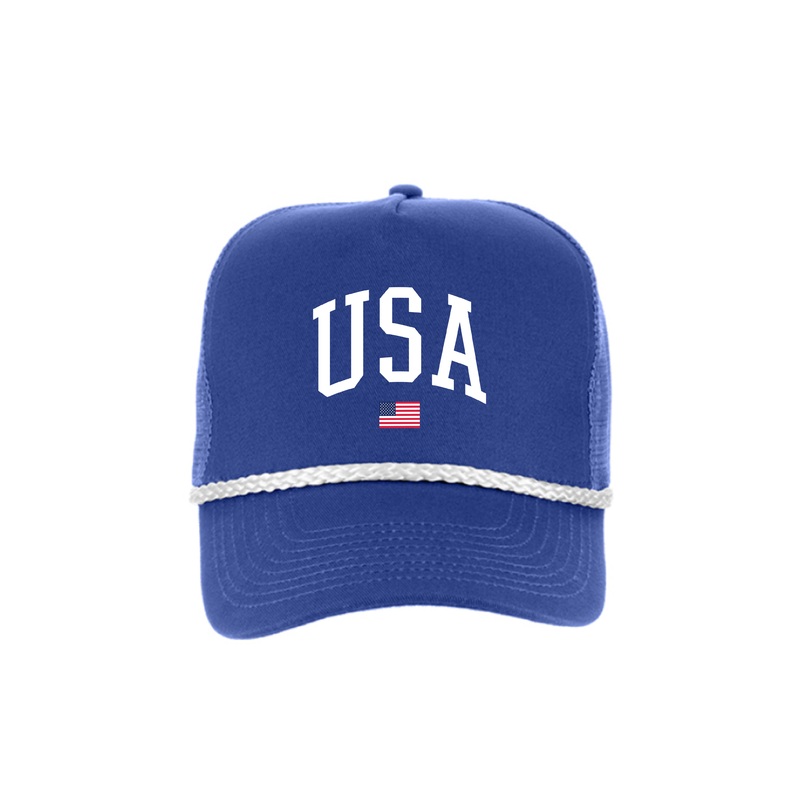 USA ROPE TRUCKER HAT IN BLUE|ROYAL